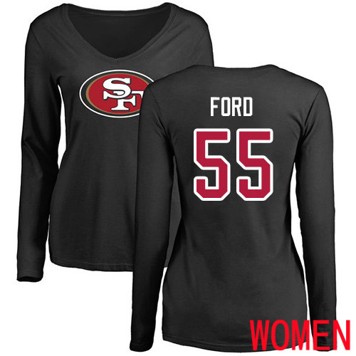 San Francisco 49ers Black Women Dee Ford Name and Number Logo #55 Long Sleeve NFL T Shirt->women nfl jersey->Women Jersey
